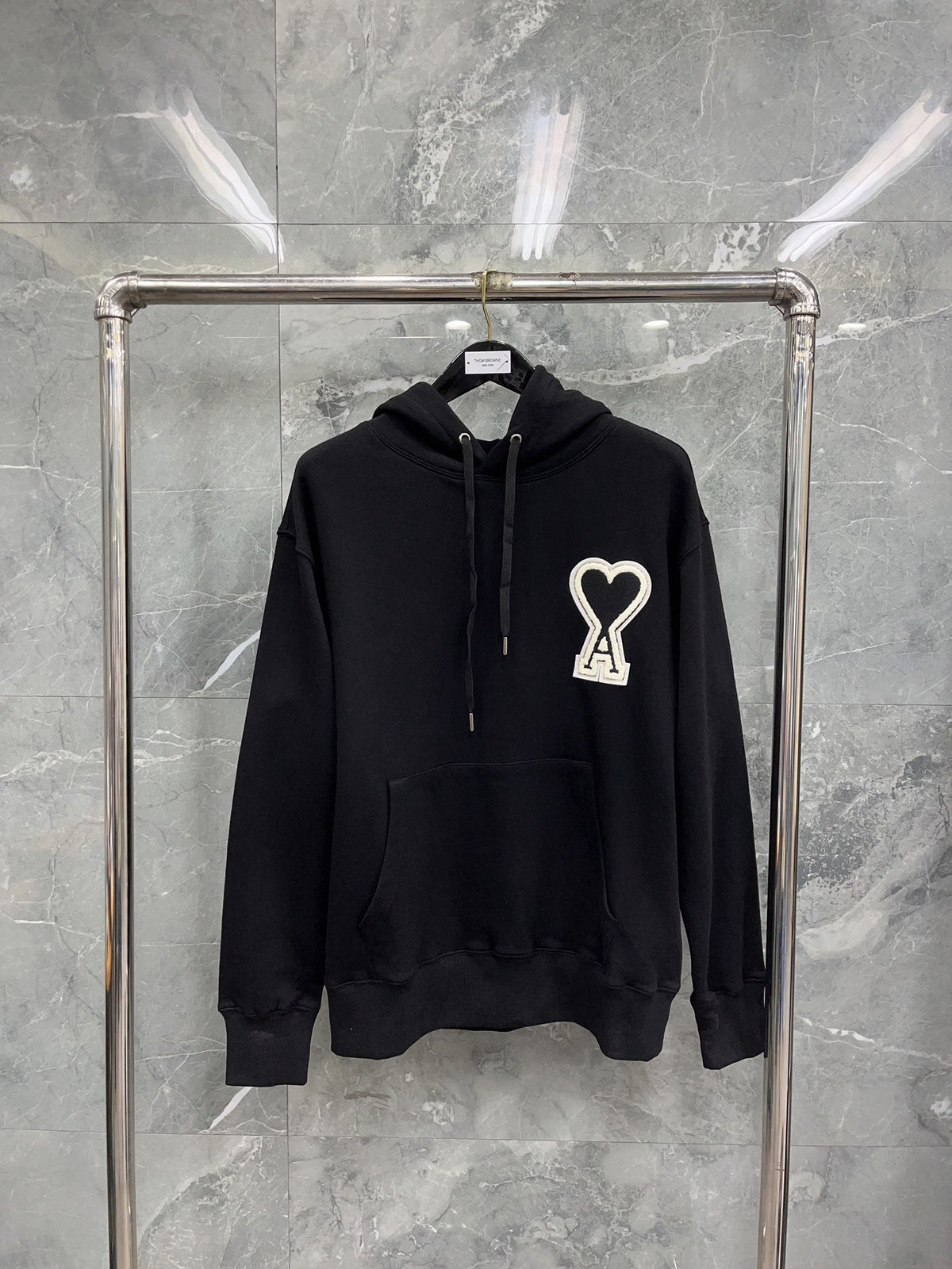 Black Cotton Heart Logo Pullover - Men's