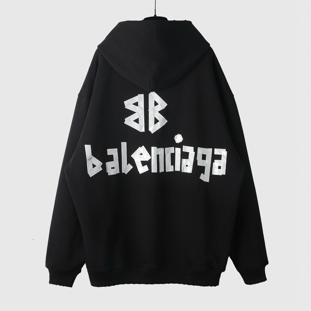 Black Cotton Back Print Pullover - Men's
