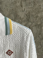 White Knit Striped Trim Blouson - Men's