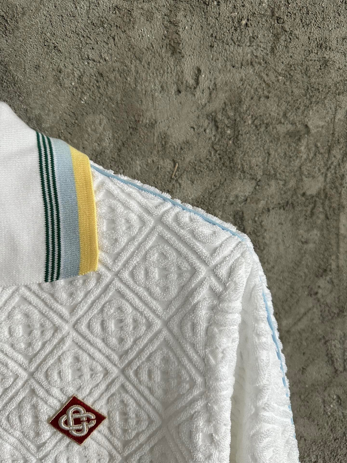 White Knit Striped Trim Blouson - Men's