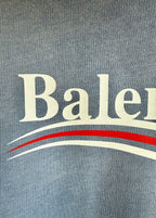 Blue Cotton Washed Logo Pullover - Men's