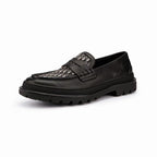 Black Leather Monogram Strap Loafer - Men's