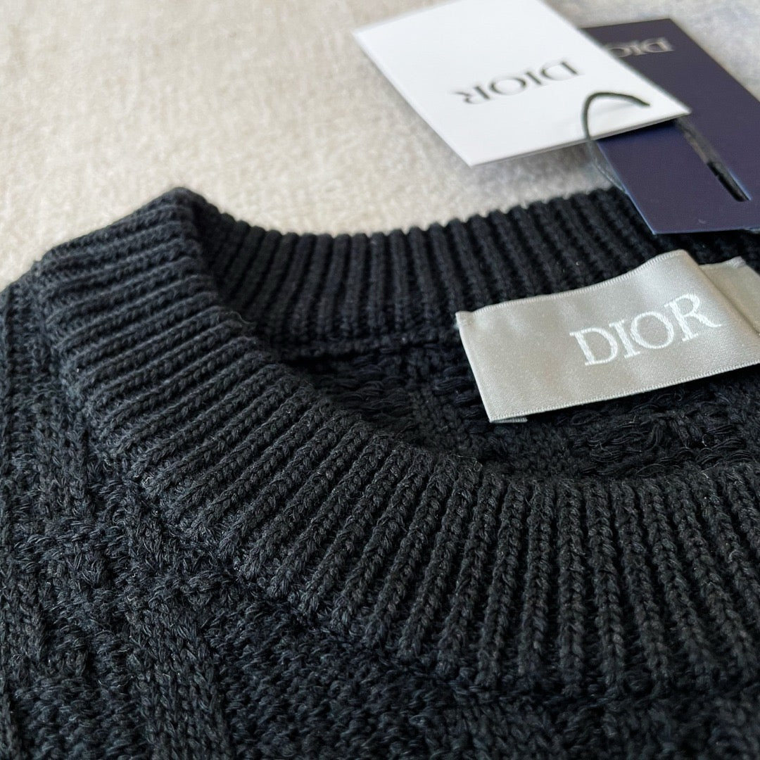 Black Wool Cable Crewneck - Men's
