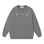 Black Cotton Motif Print Crewneck - Men's