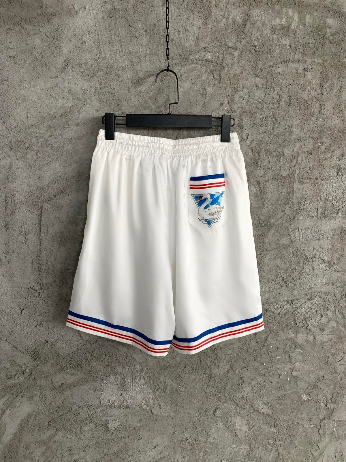 White Cotton Striped Hem Drawstring - Men's