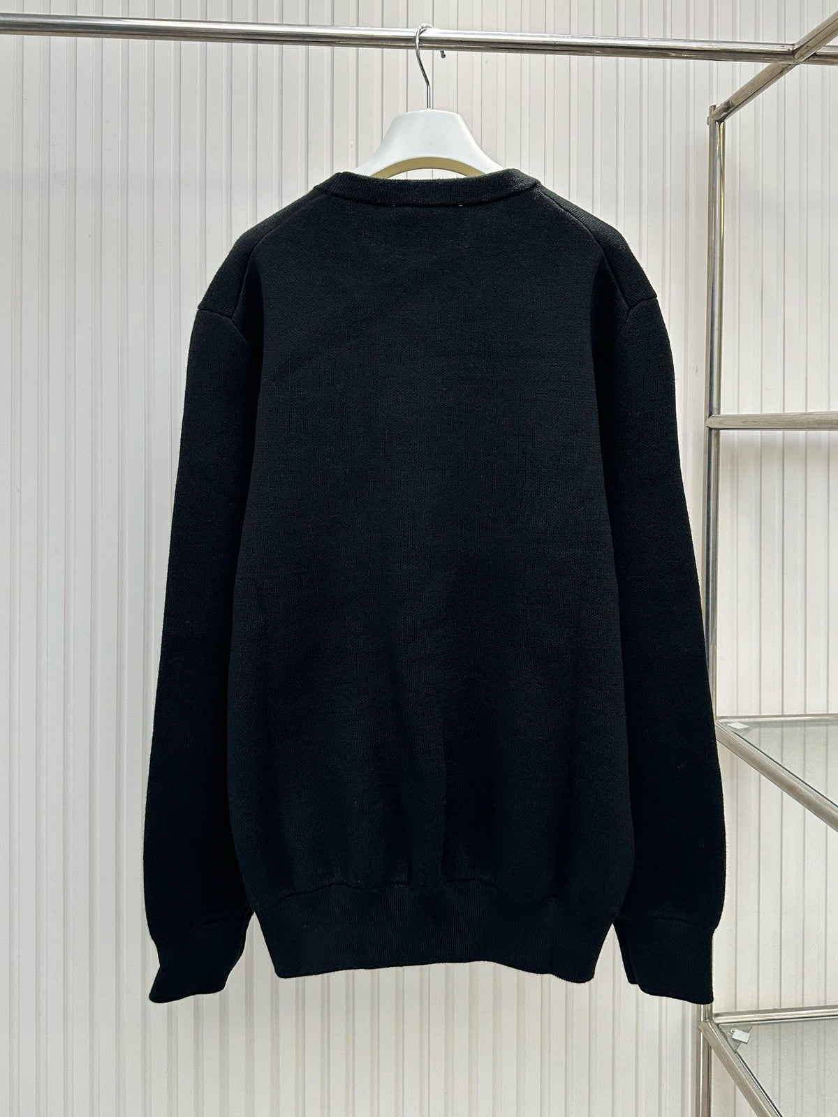 Navy Wool Text Logo Crewneck - Men's