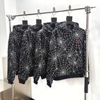 Black Cotton Web Print Pullover - Men's