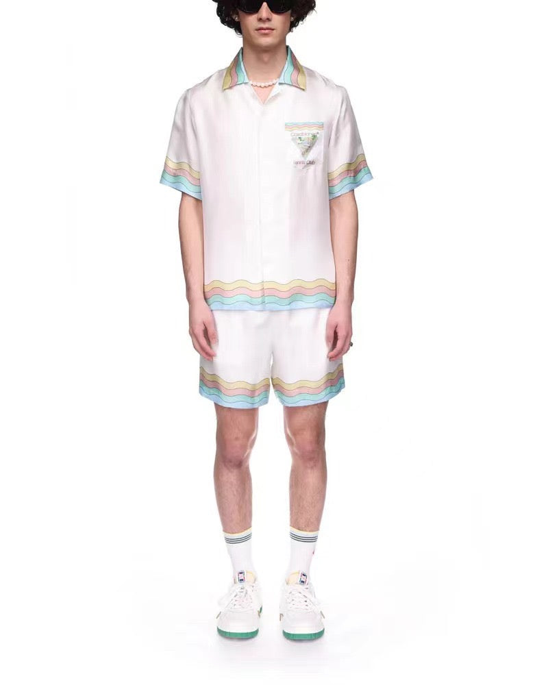 Embroidered Crest Silk Shirt - Men's