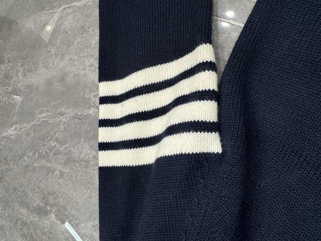 4-Bar Crewneck Navy Sweater - Men's