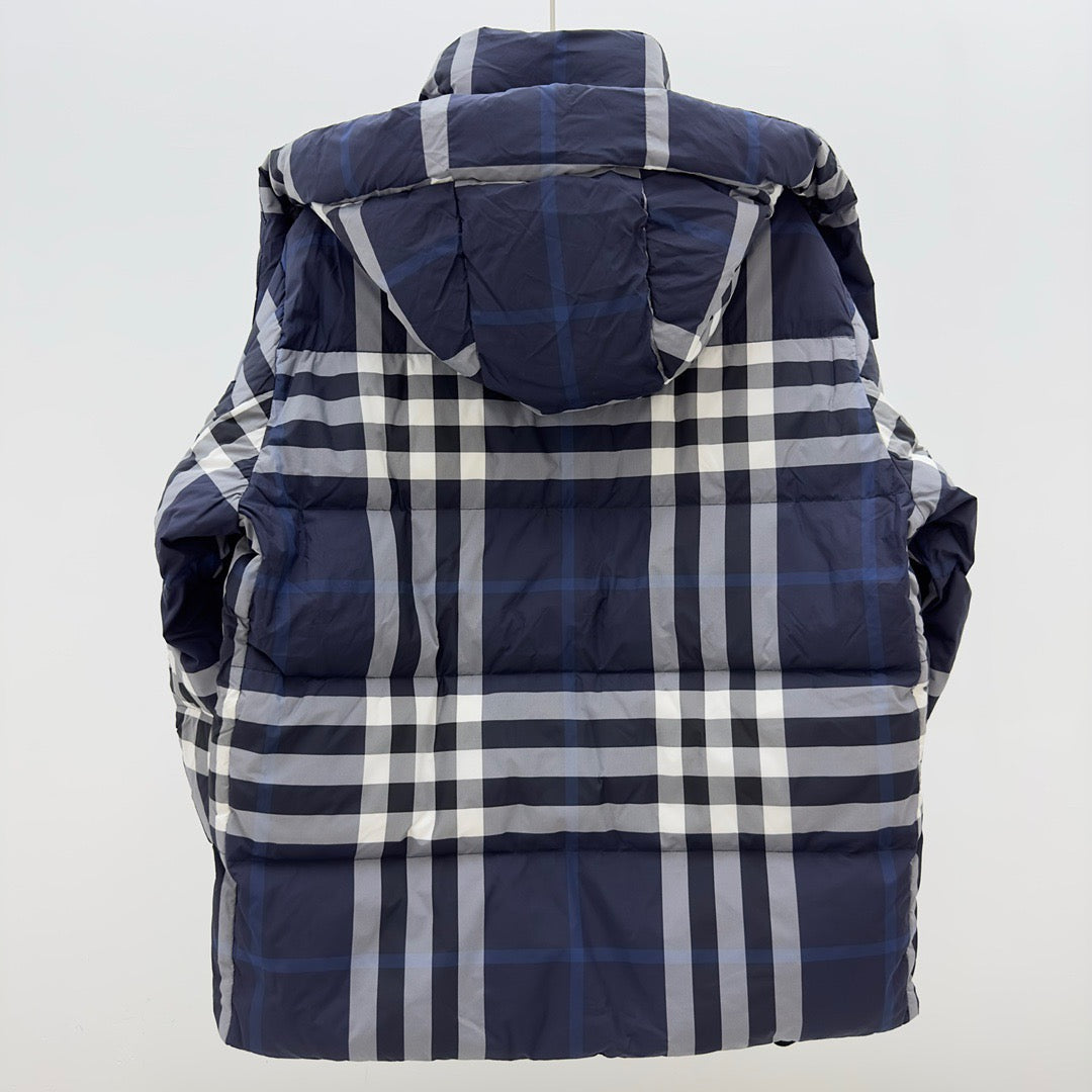 Navy Check Puffer Jacket - Men's