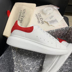 Oversized Red Suede Tab Sneakers