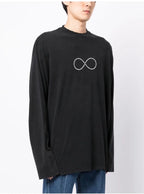 Black Cotton Motif Crewneck - Men's