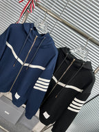 Black Cotton Bar Stripe Zip-Through - Men's