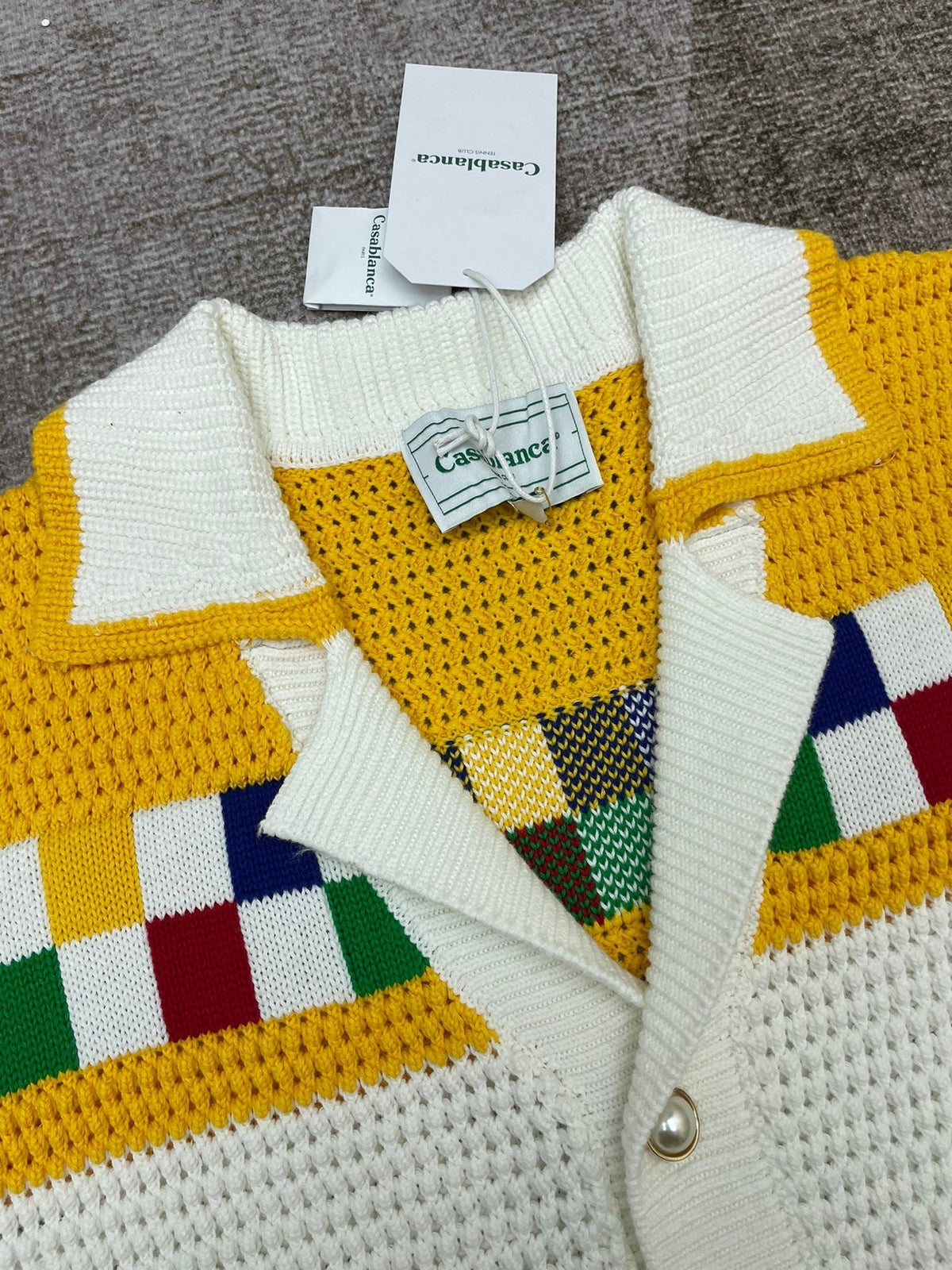 Yellow Checkerboard Knit Shirt - Men's