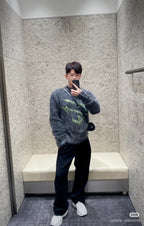 Grey Mohair Graphic Crewneck - Men's