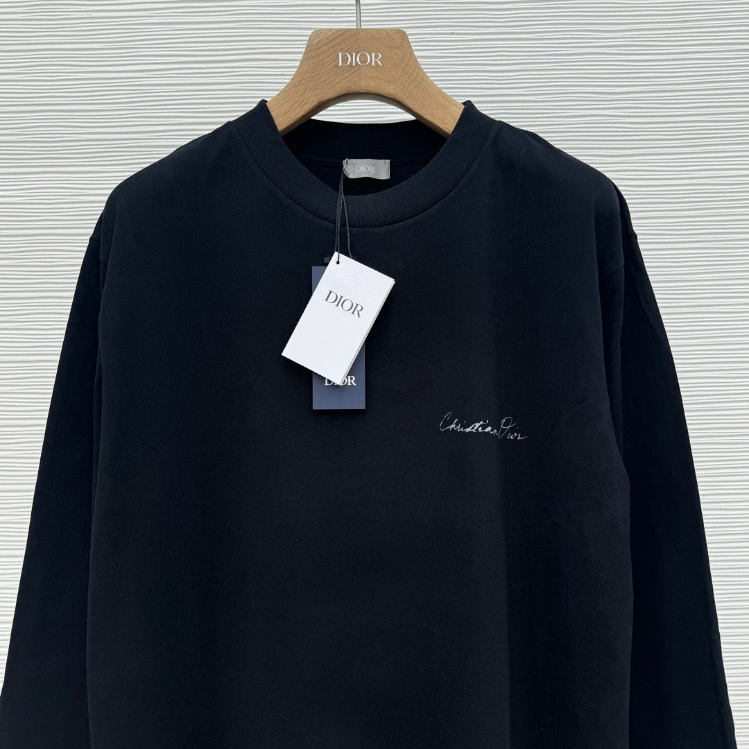 Navy Wool Chest Script Crewneck - Men's