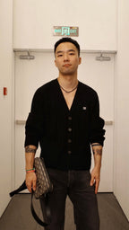 Black Wool Cable Cardigan - Men's