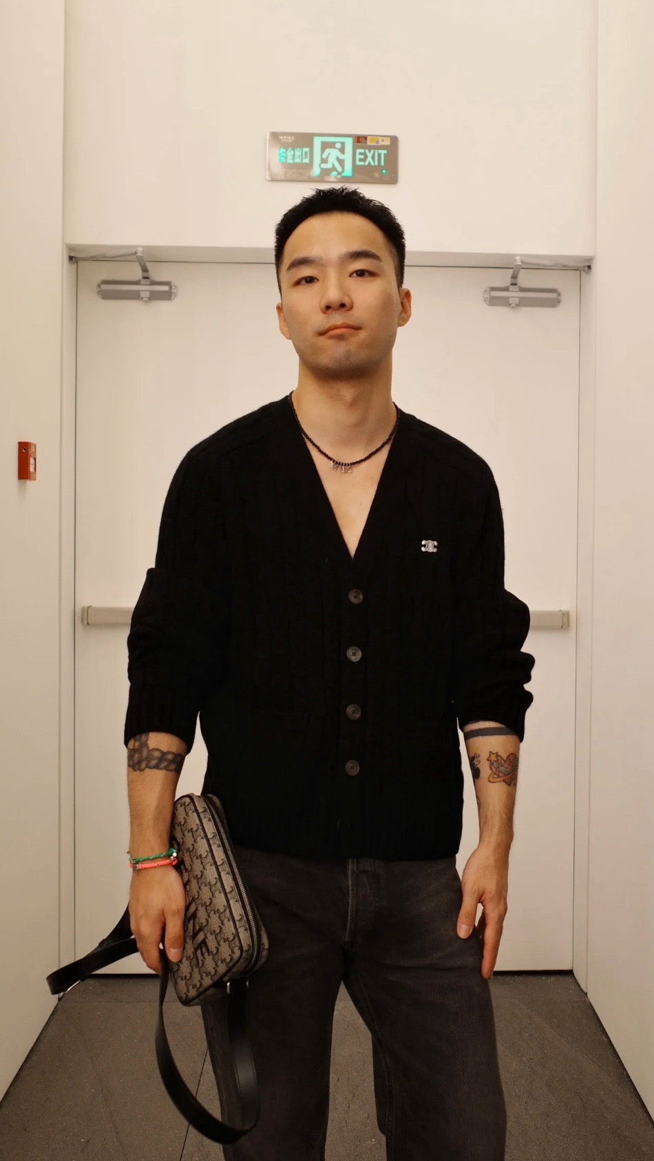 Black Wool Cable Cardigan - Men's