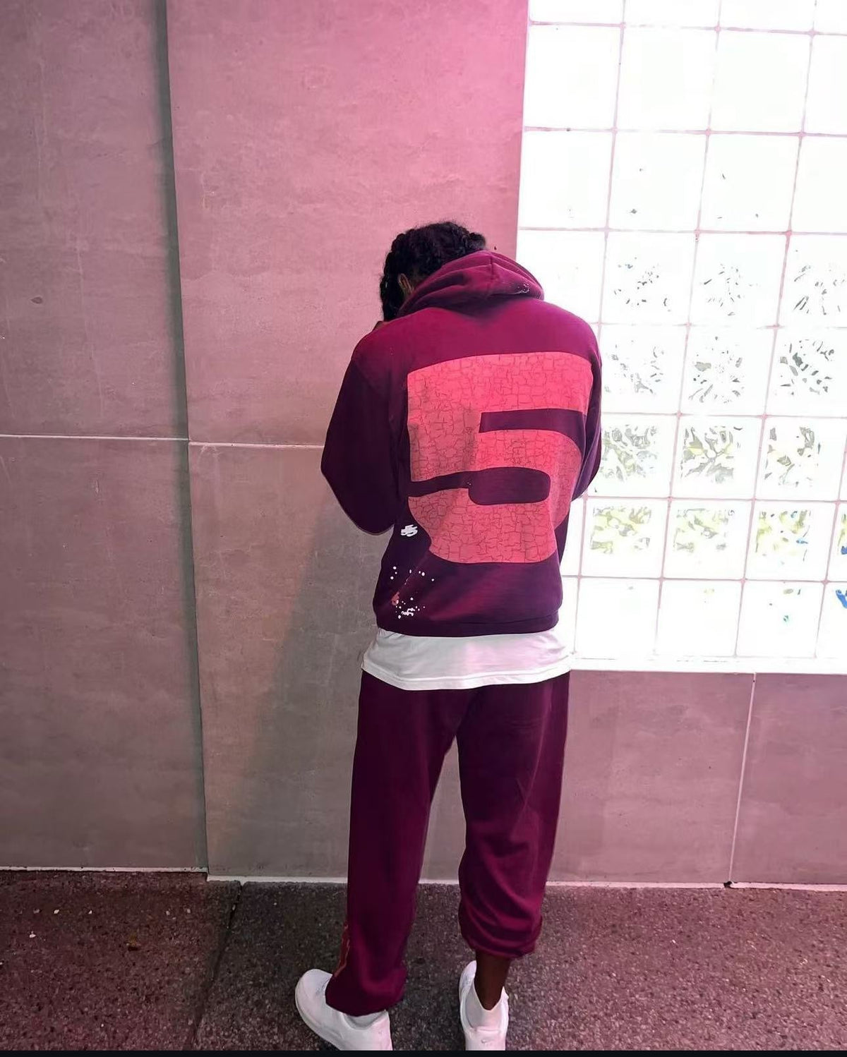 Burgundy Cotton Slogan Pullover - Men's