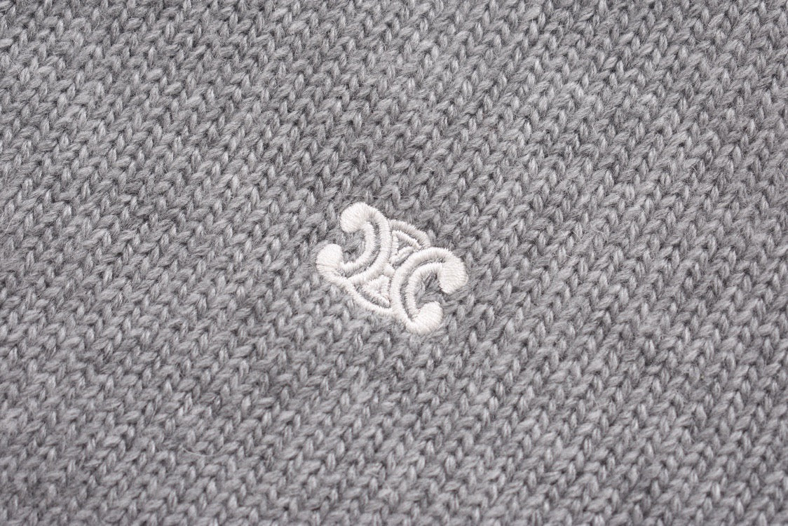 Grey Cotton Chest Logo Long-Sleeve - Men's