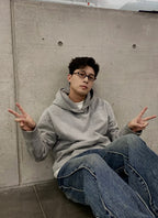 Grey Cotton Plain Pullover - Men's