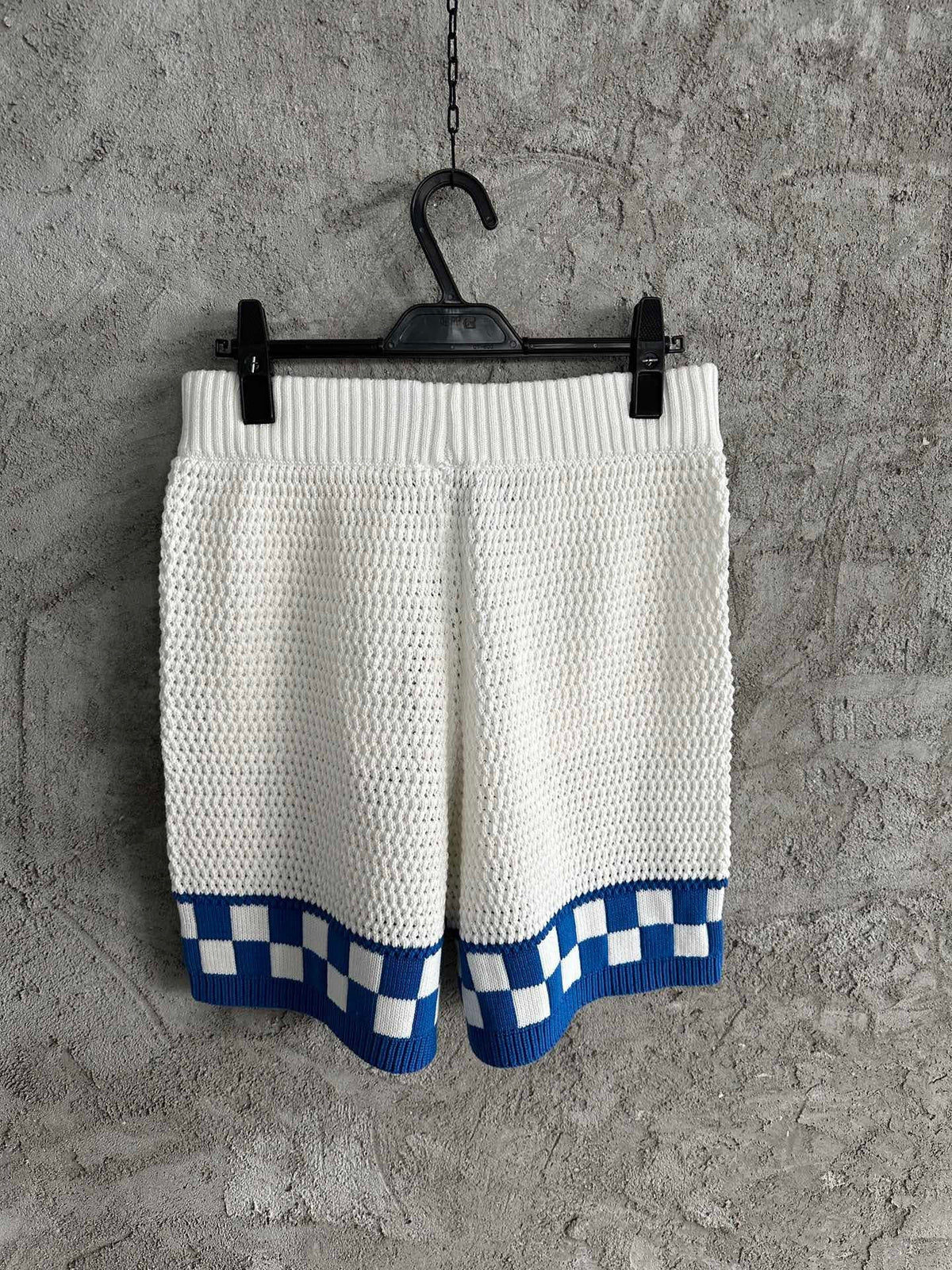 Blue Checkerboard Knit Shorts - Men's