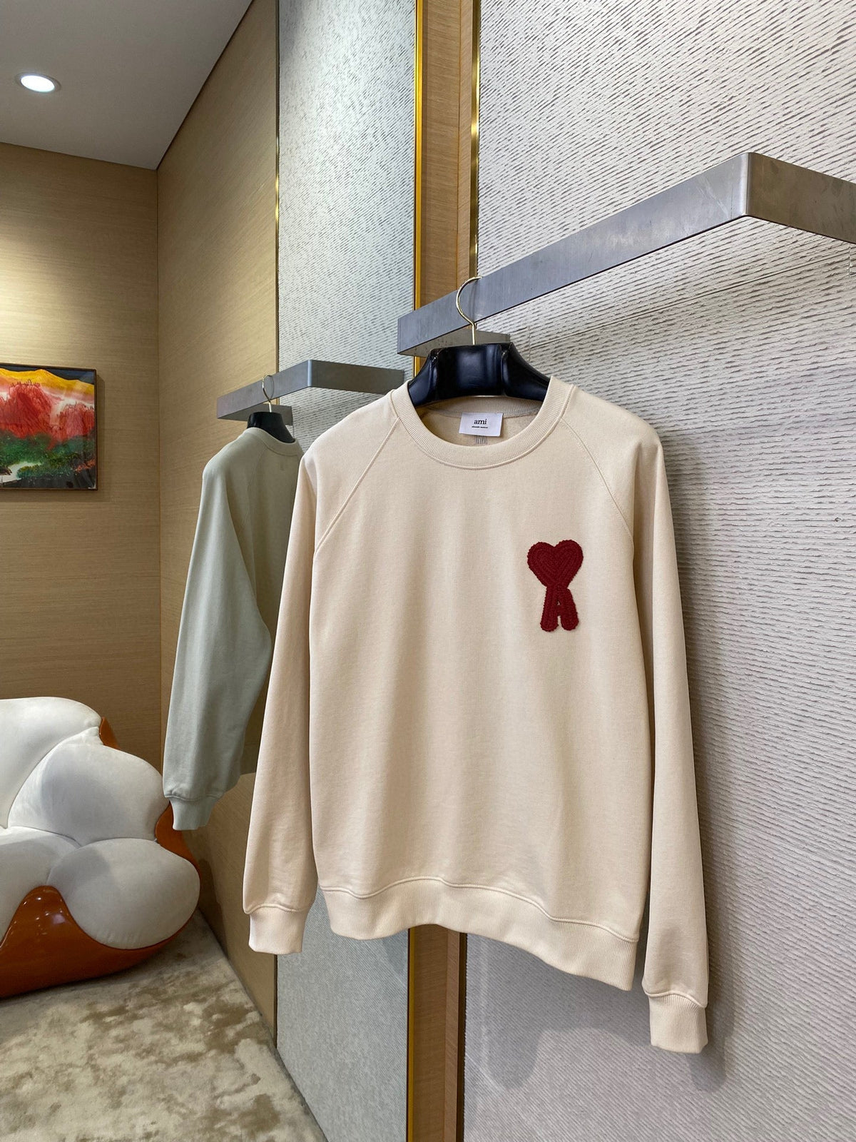 Cream Cotton Heart Logo Crewneck - Men's