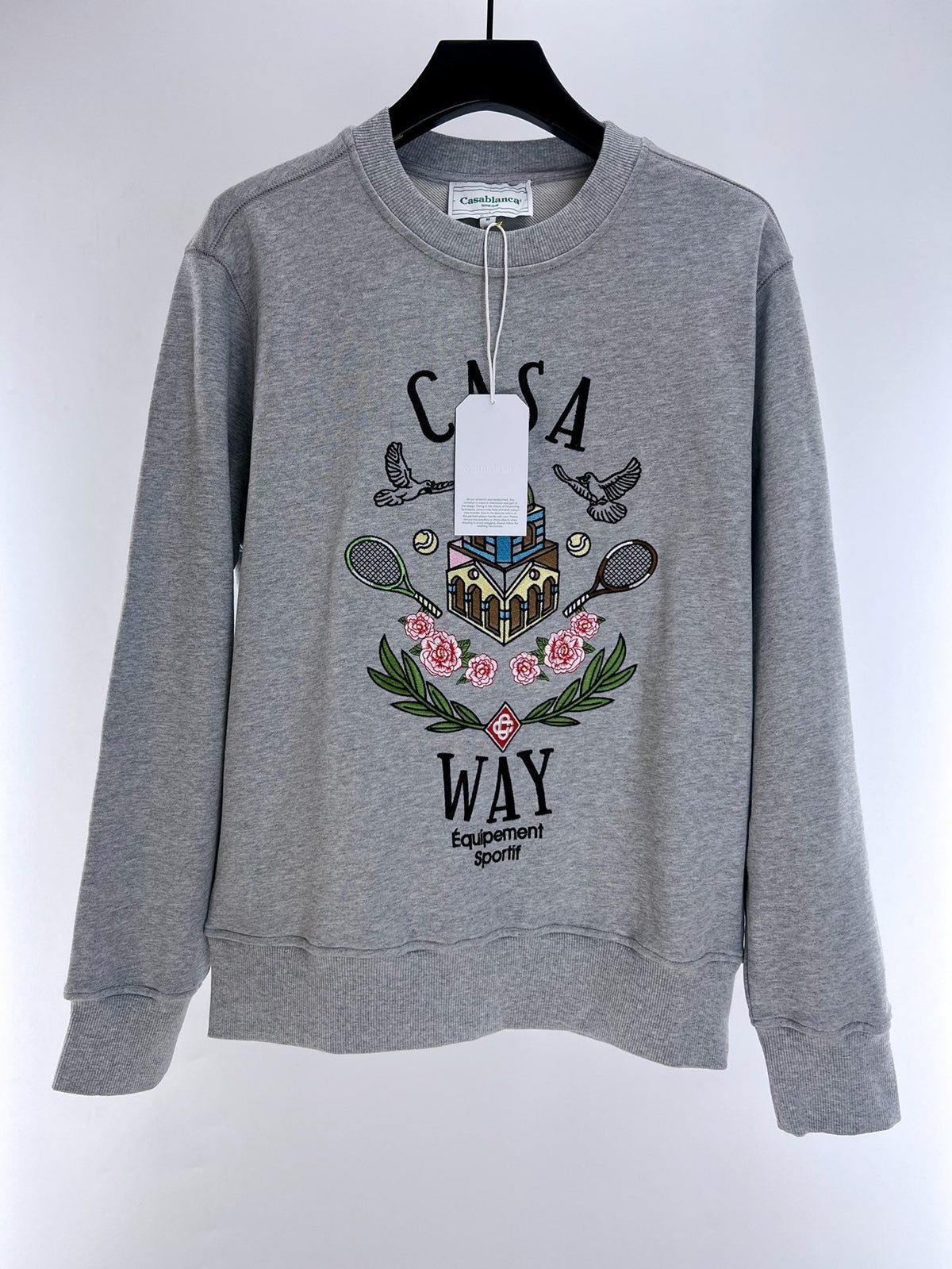 Grey Cotton Crest Graphic Crewneck - Men's