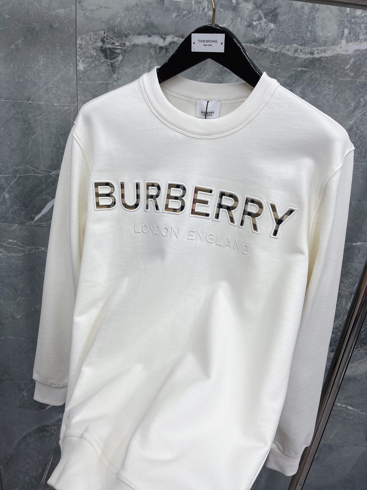Navy Cotton Embossed Text Crewneck - Men's