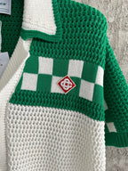 Cream Knit Checkerboard Short-Sleeve - Men's
