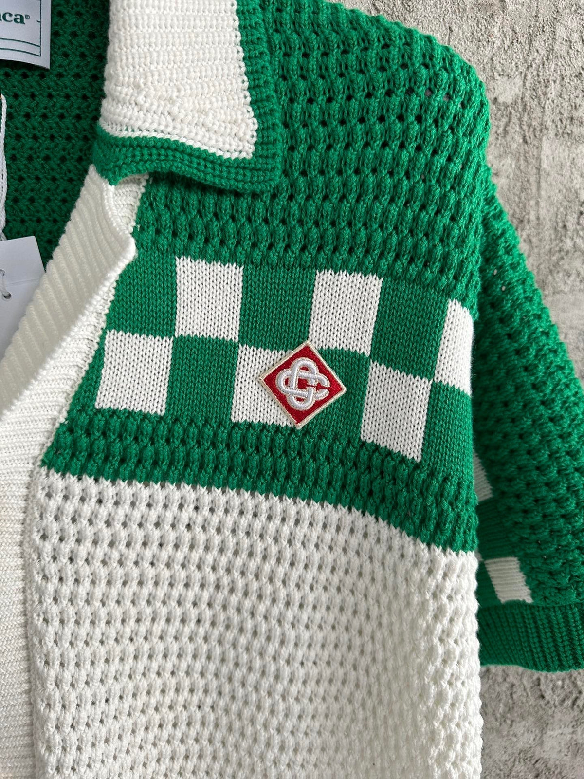 Cream Knit Checkerboard Short-Sleeve - Men's