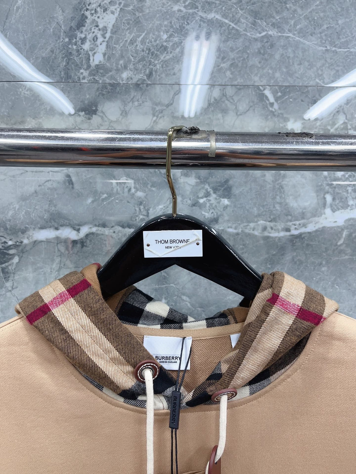 Black Cotton Check Lined Pullover - Men's