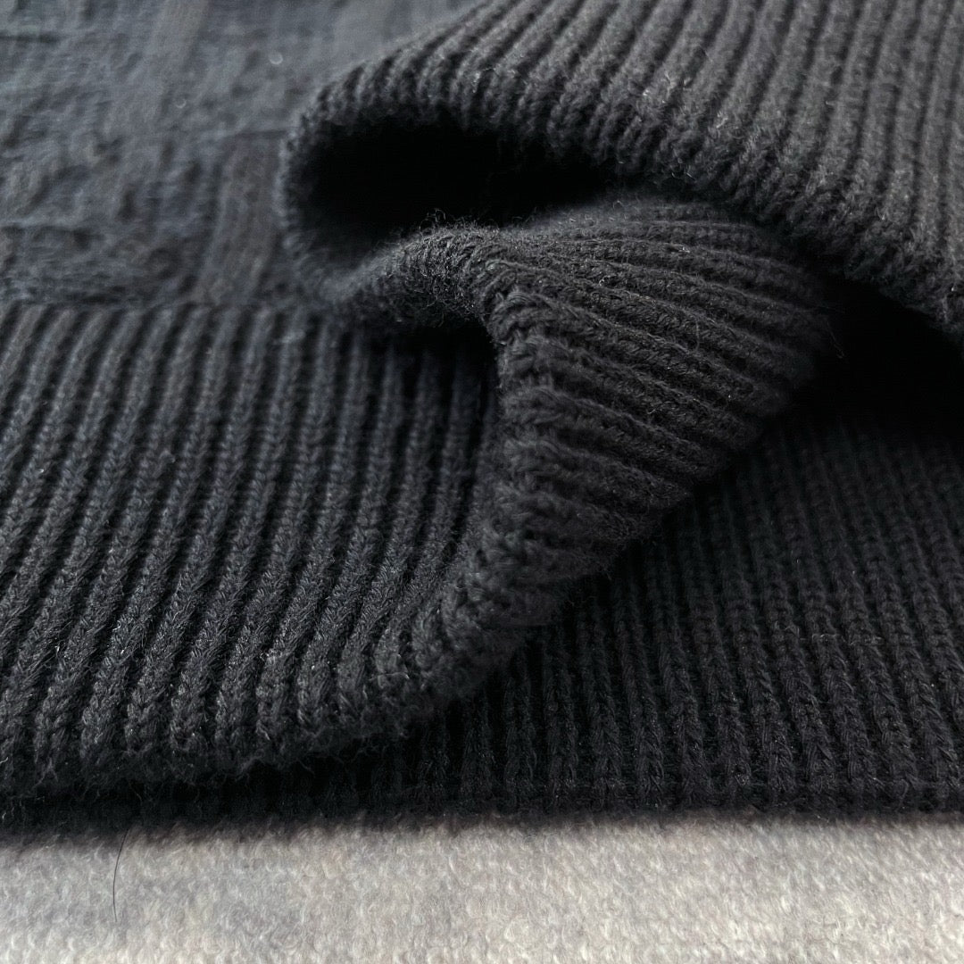 Black Wool Cable Crewneck - Men's