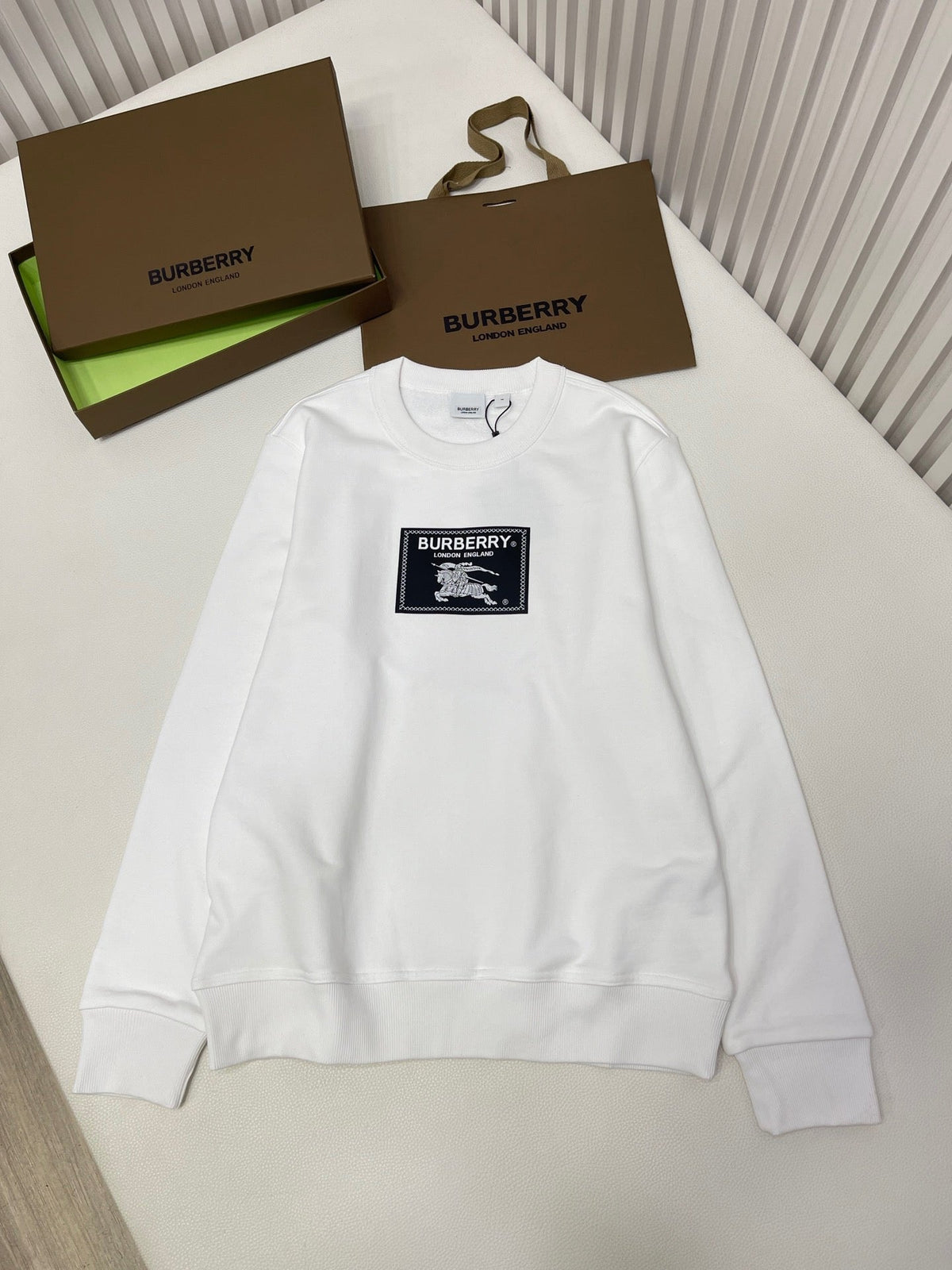 Navy Cotton Label Patch Crewneck - Men's