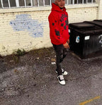 Red Cotton Star Print Pullover - Men's