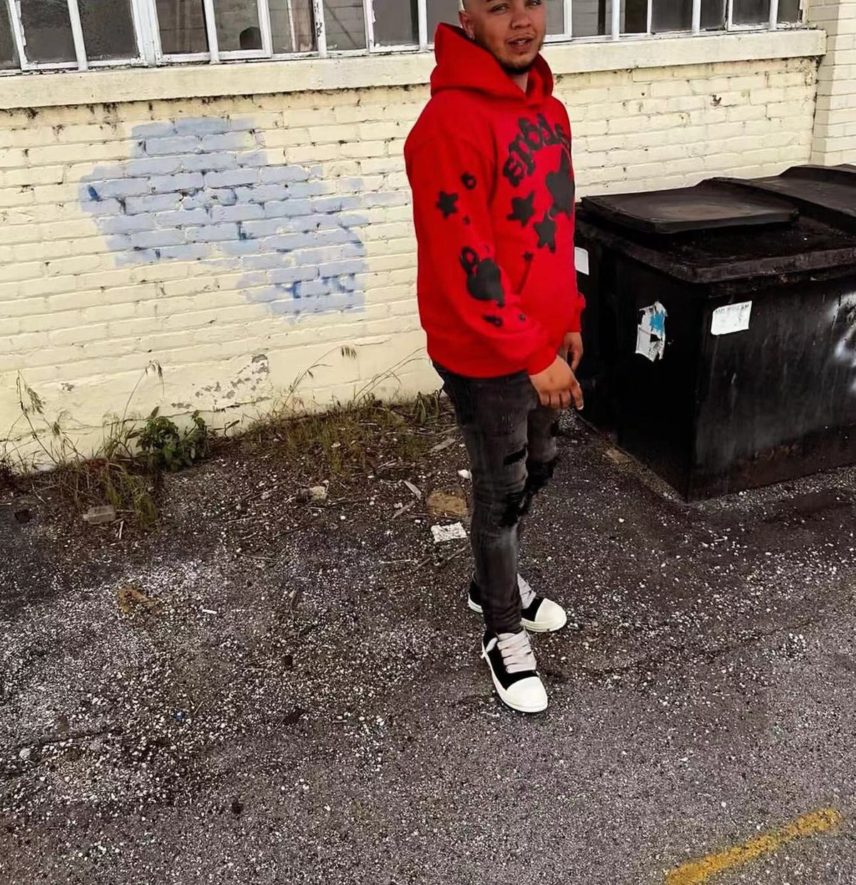 Red Cotton Star Print Pullover - Men's