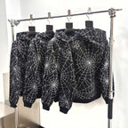 Black Cotton Web Print Pullover - Men's