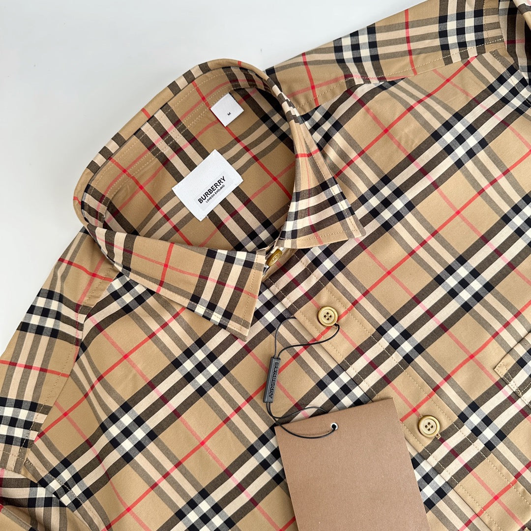 Beige Cotton Vintage Check Long-Sleeve - Men's