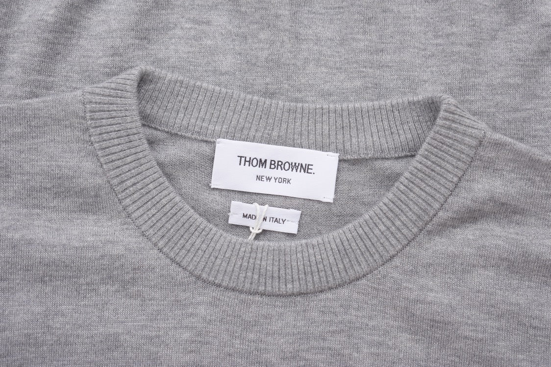 Grey Wool Four-Bar Crewneck - Men's