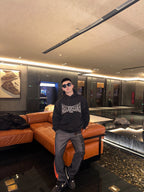 Black Cotton Logo Print Pullover - Men's