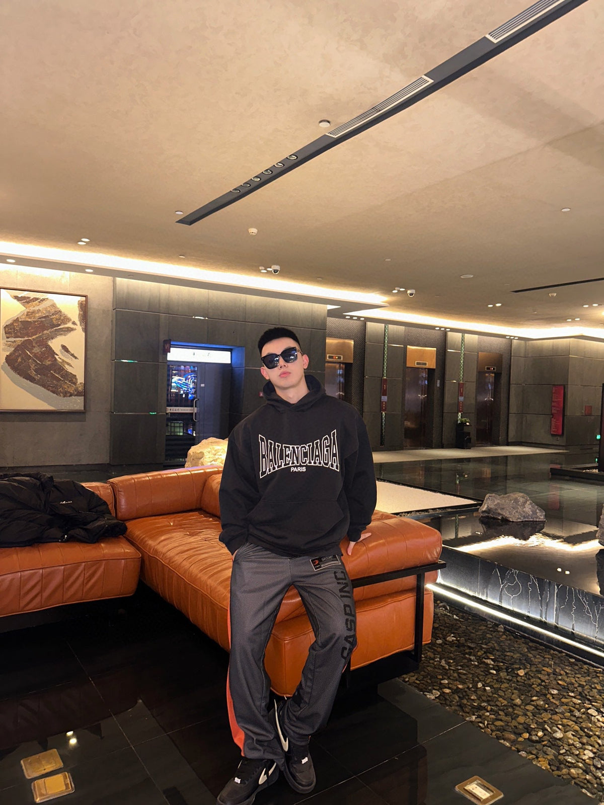 Black Cotton Logo Print Pullover - Men's