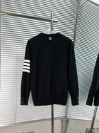 4-Bar Crewneck Cream Sweater - Men's