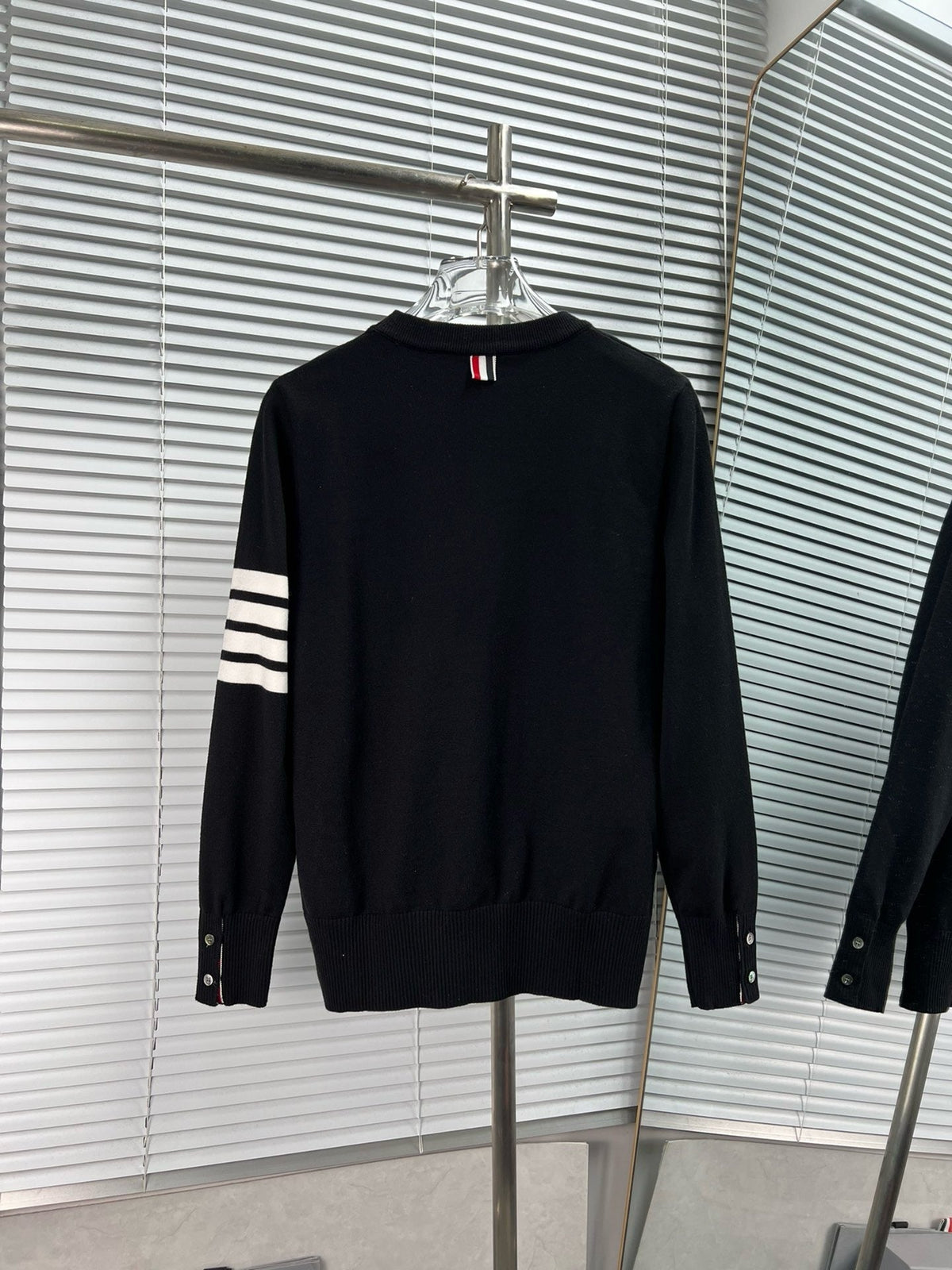 4-Bar Crewneck Cream Sweater - Men's