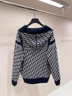 Navy Jacquard Monogram Panel Crewneck - Men's