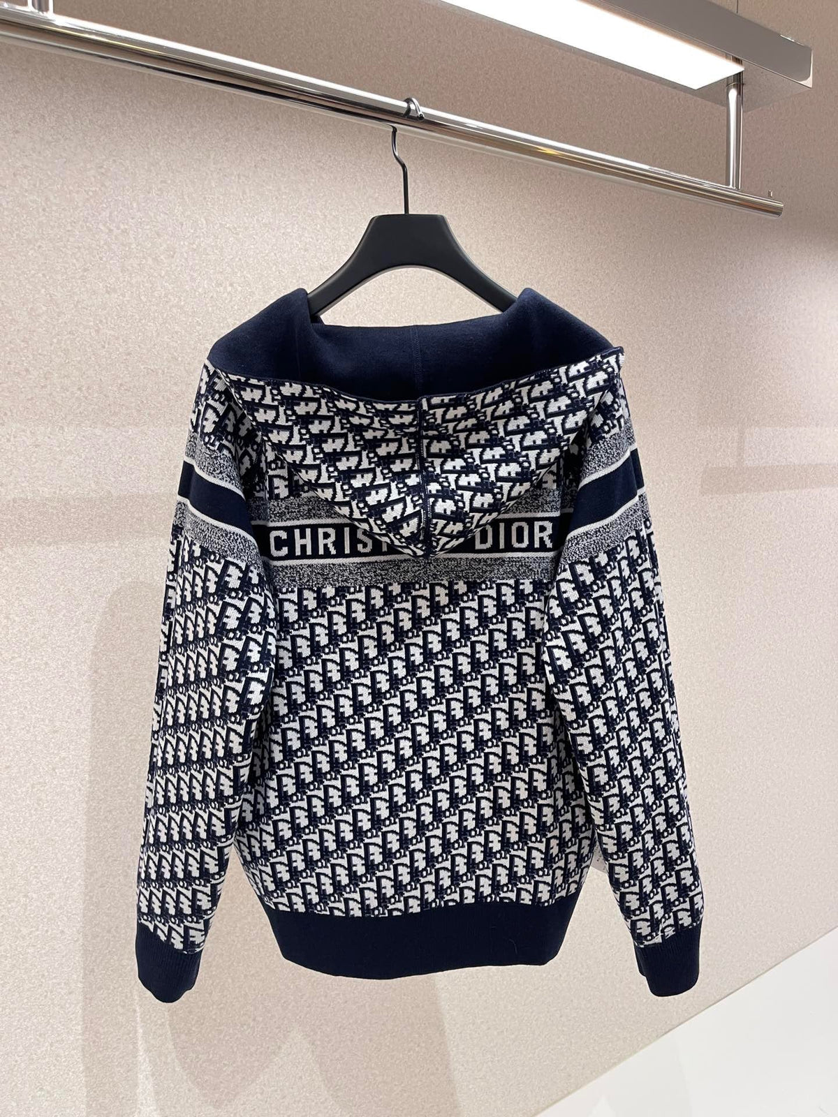 Navy Jacquard Monogram Panel Crewneck - Men's