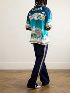 Teal Gradient Print Silk Shirt - Men's