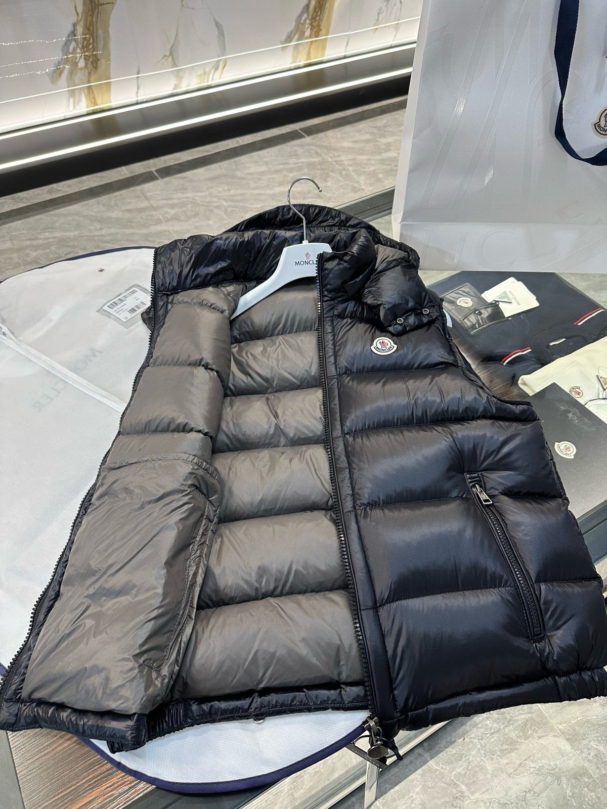 Black Nylon Hooded Gilet - Men's