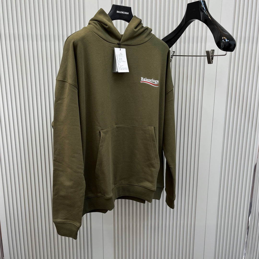 Olive Cotton Chest Logo Pullover - Men's