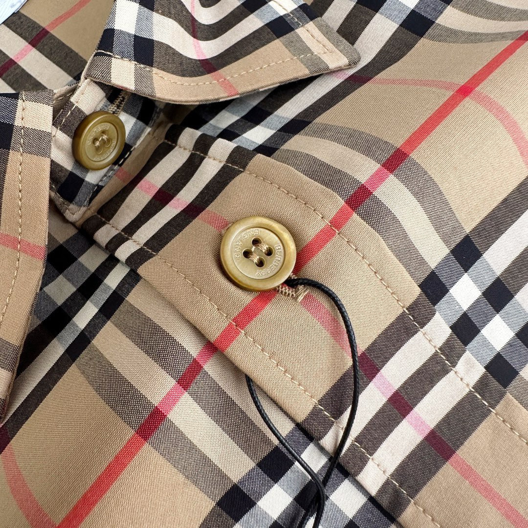 Beige Cotton Vintage Check Long-Sleeve - Men's