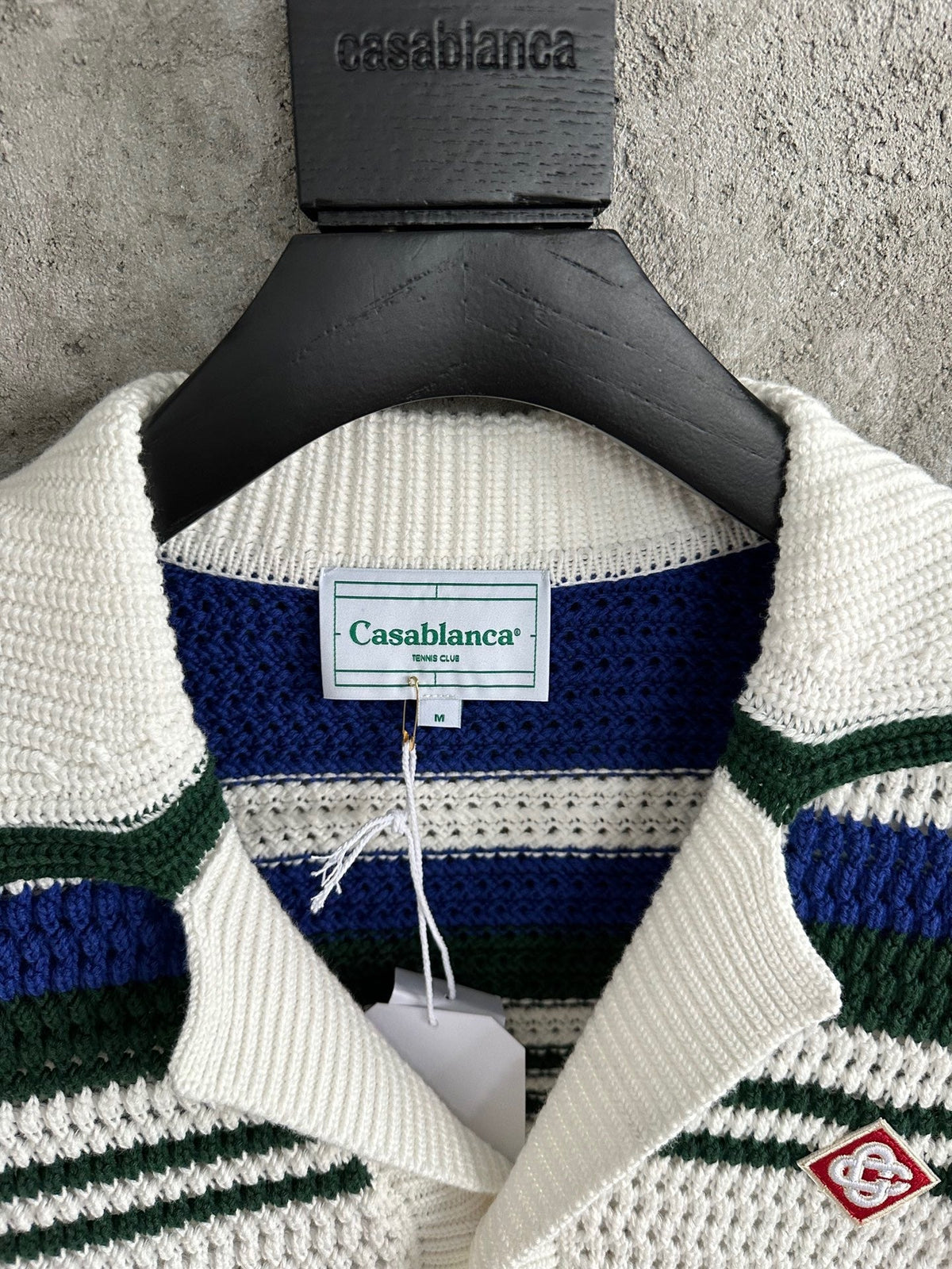 Navy Striped Yoke Knit Polo Shirt - Men's